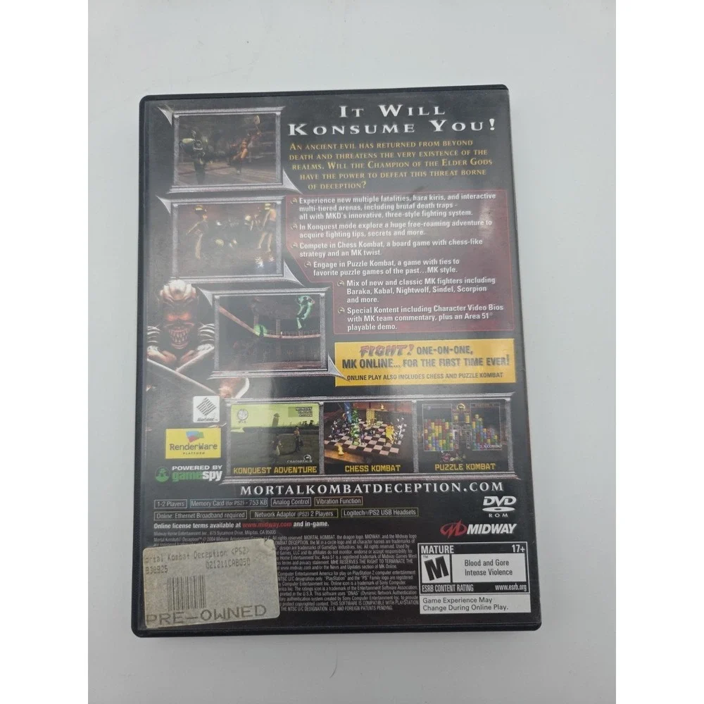 Mortal Kombat Deception Sony PlayStation 2 Video Game with Complete Manual